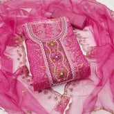 Rani Pink Viscose Floral Work Unstitched Suit For Women